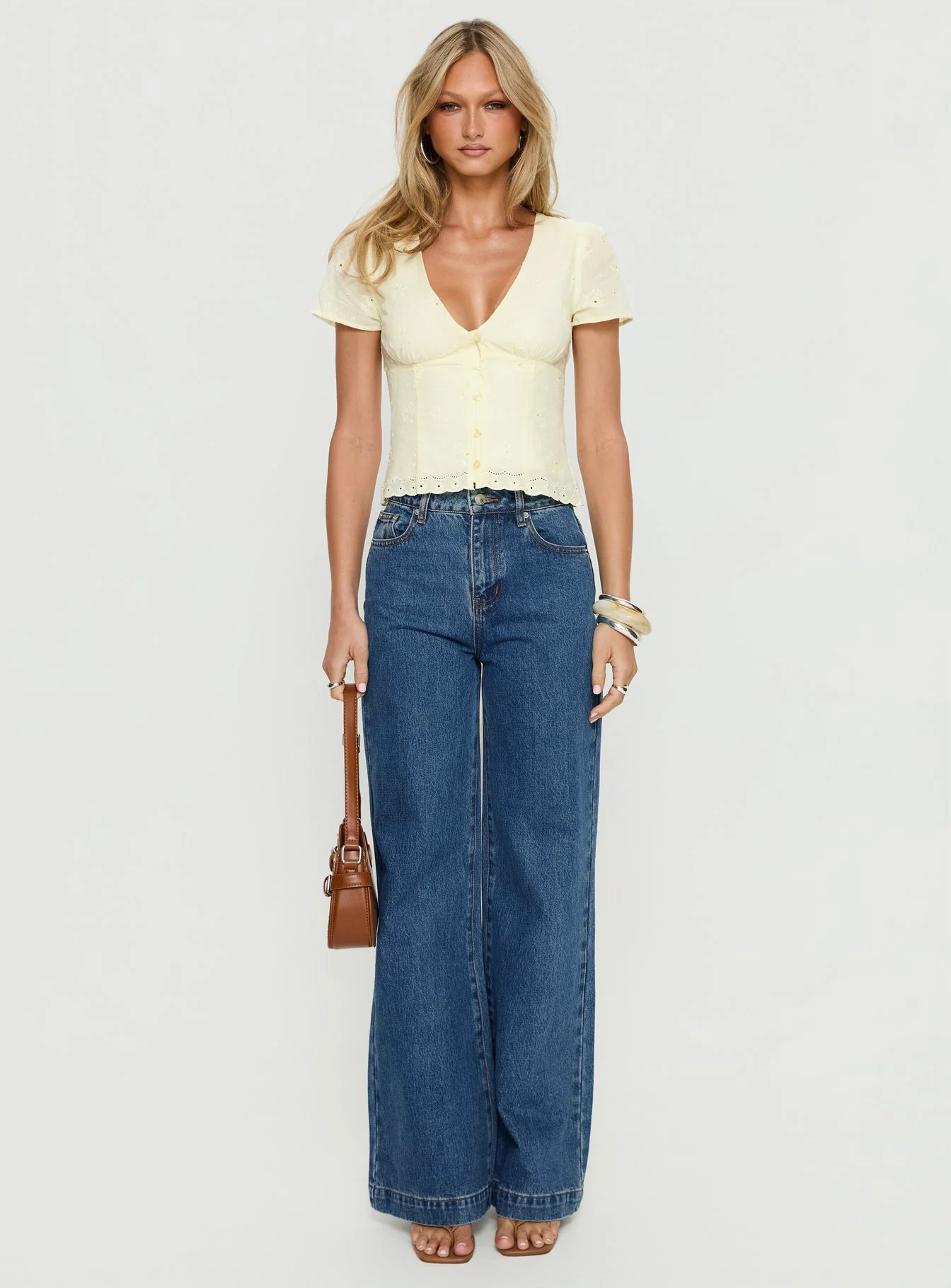Goldie High Rise Wide Leg Jeans Mid Blue Wash