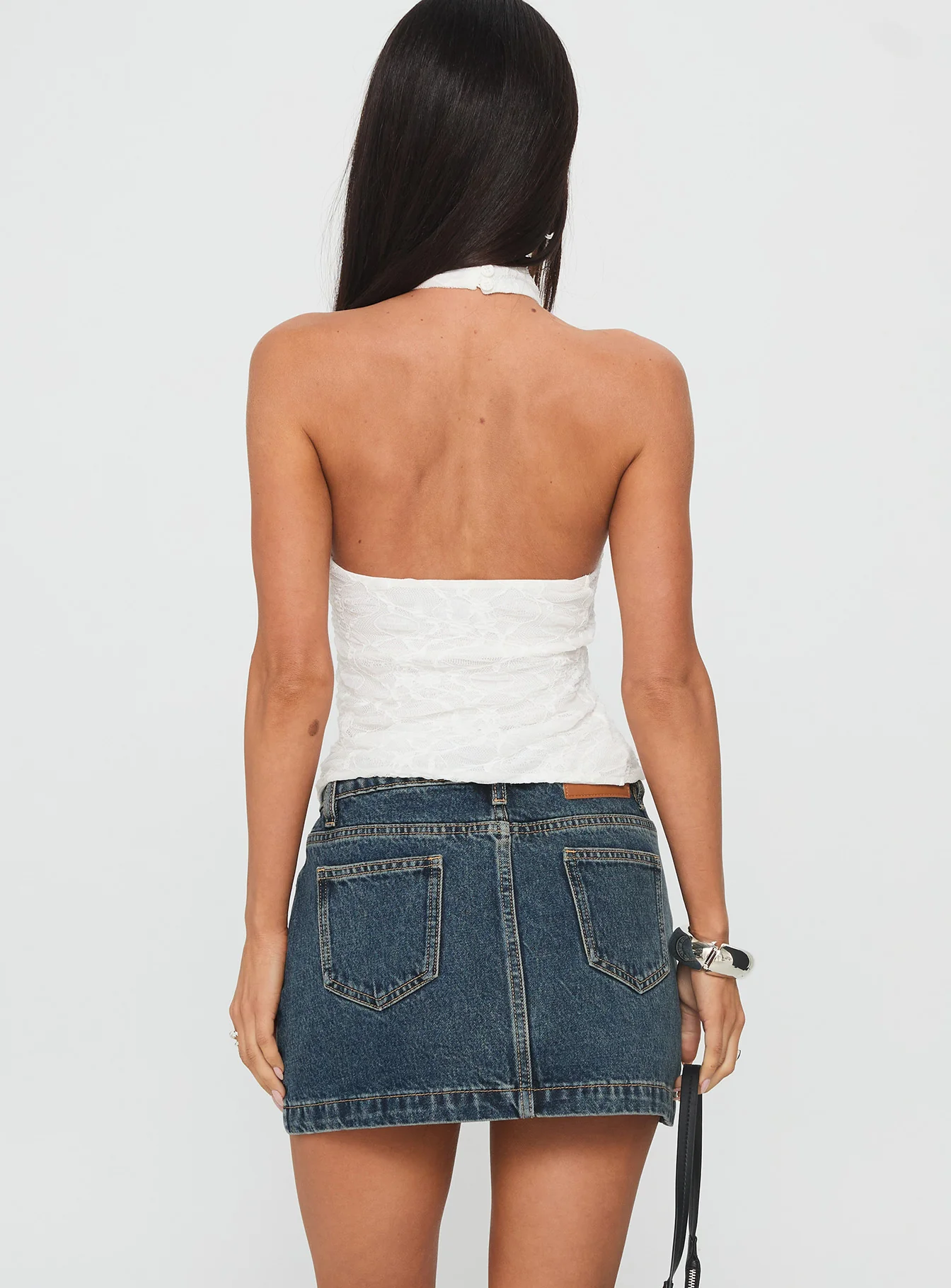 Nickei Denim Mini Skirt Washed Blue Tall