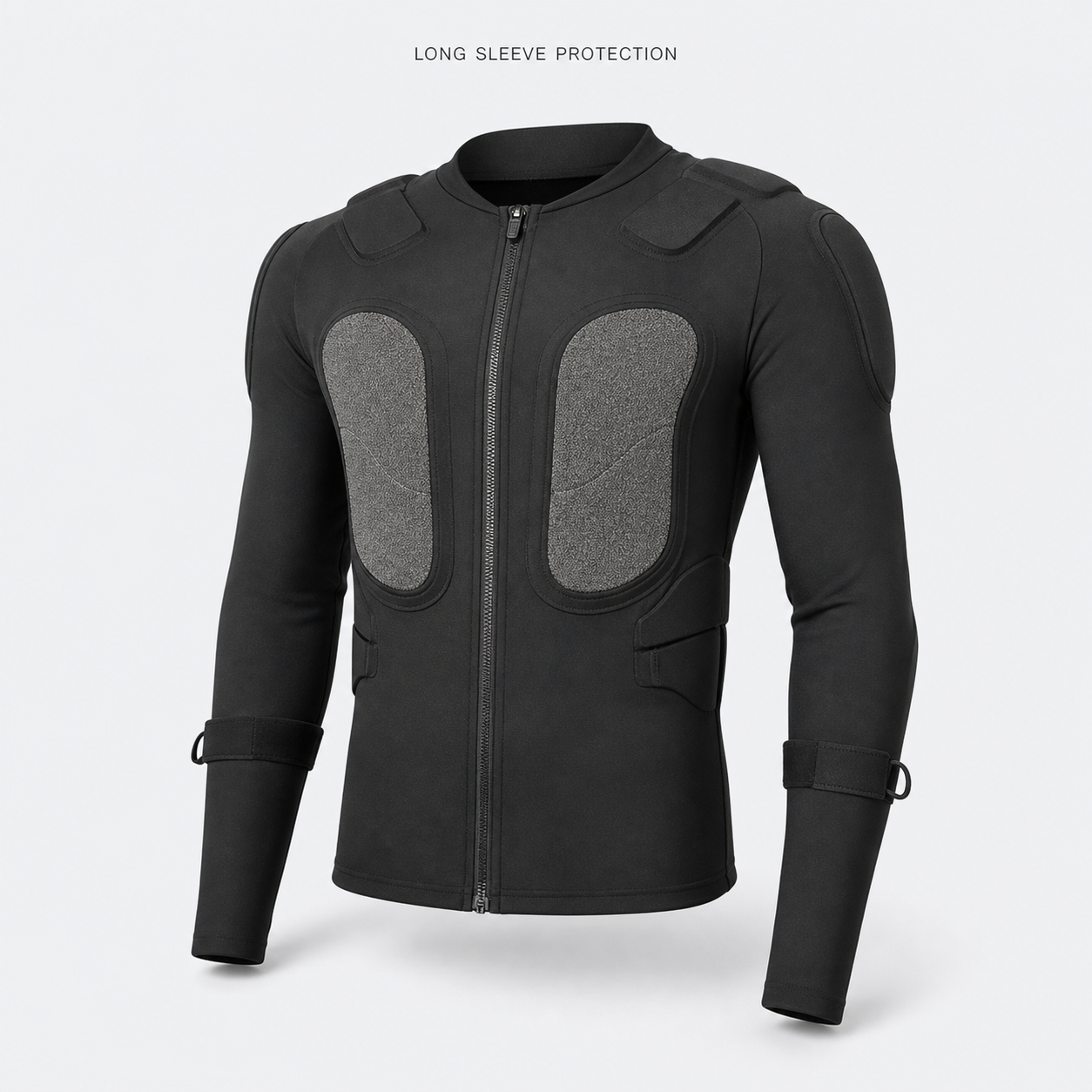 Snowboard Protective Jacket Long Sleeve Padded Body Armor Shirt for Skiing Riding, Black Front Zip