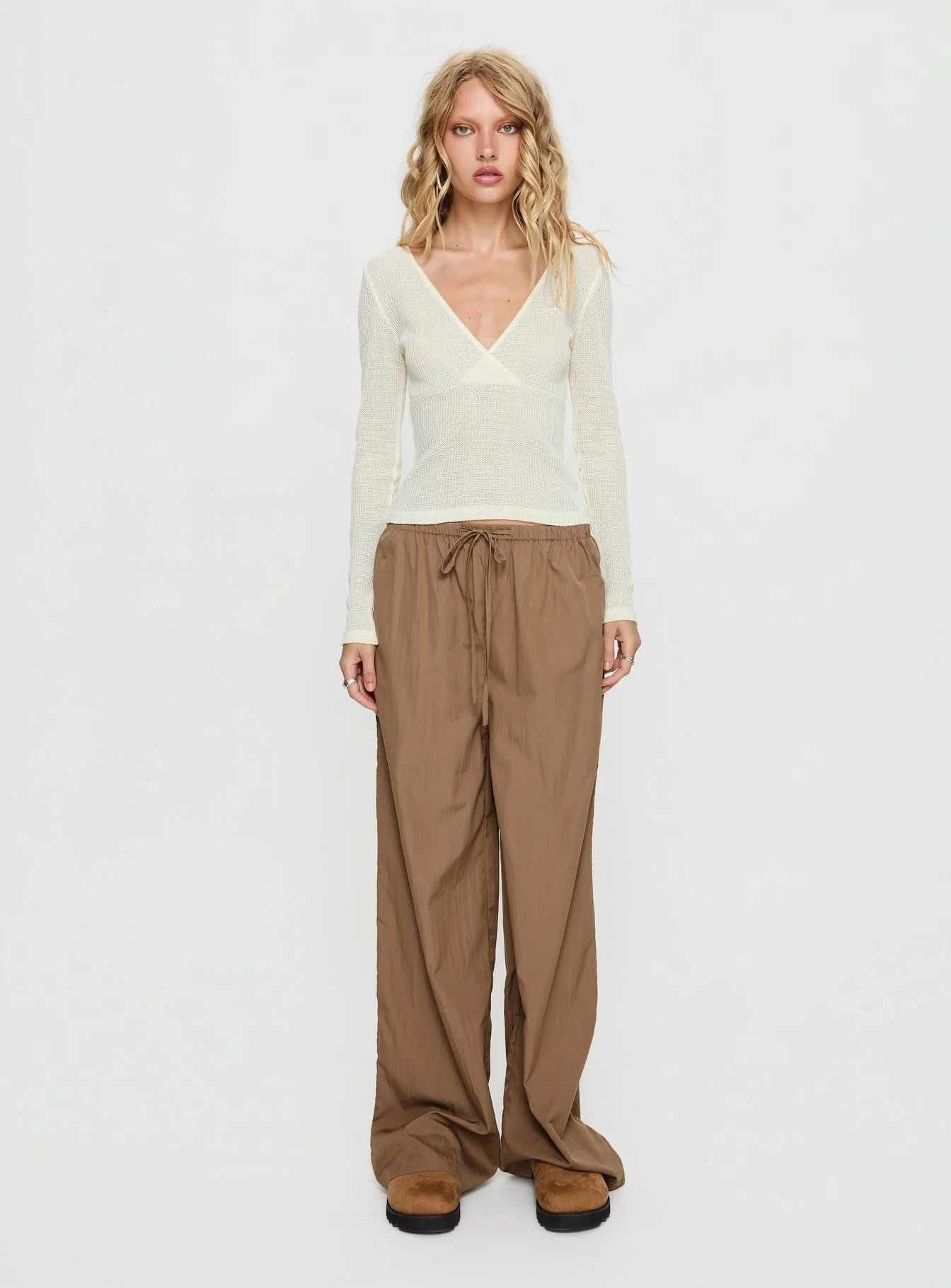Cassidey Cross Front Long Sleeve Top Cream