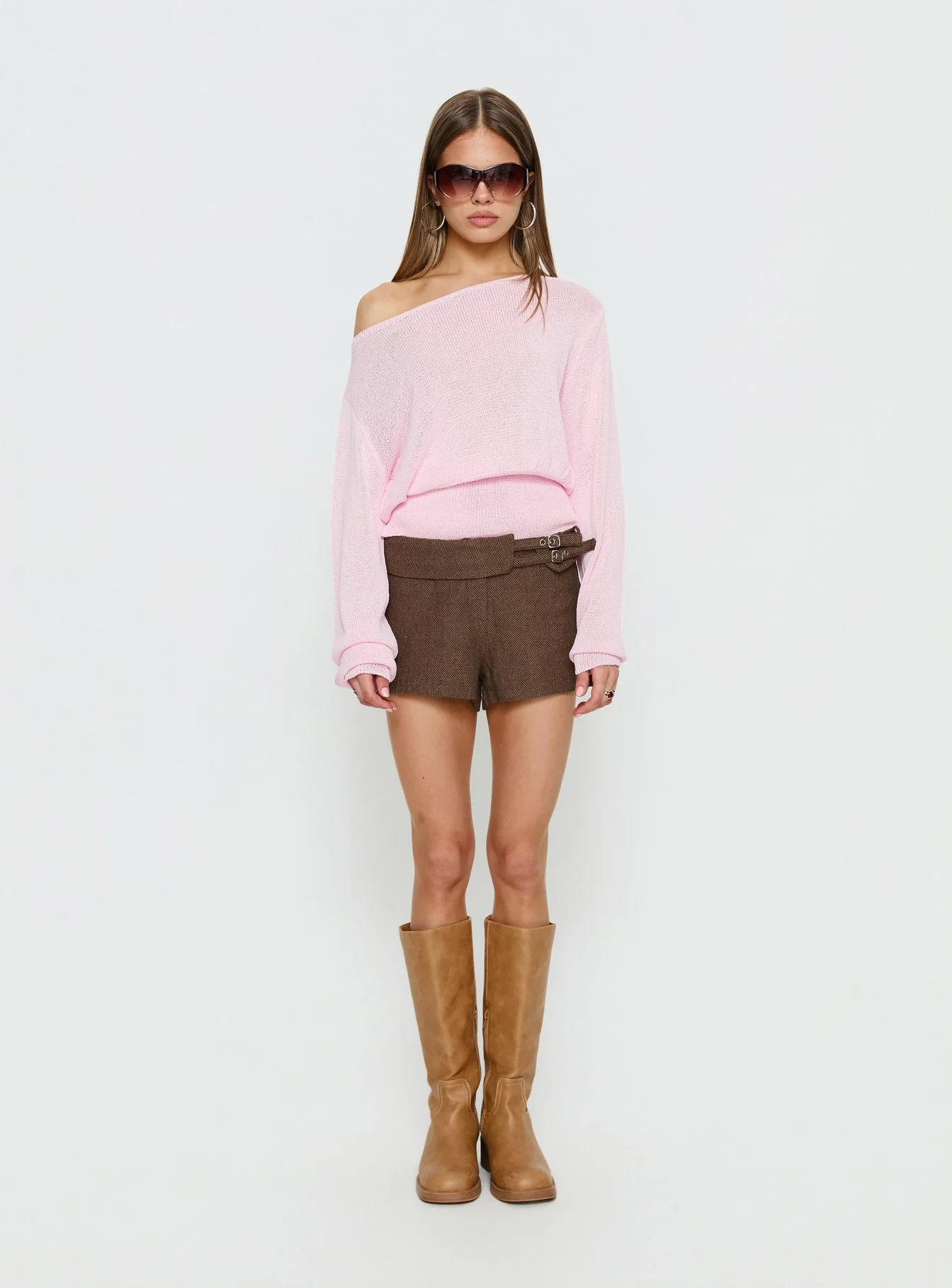 Xaria Off Shoulder Knit Sweater Pink