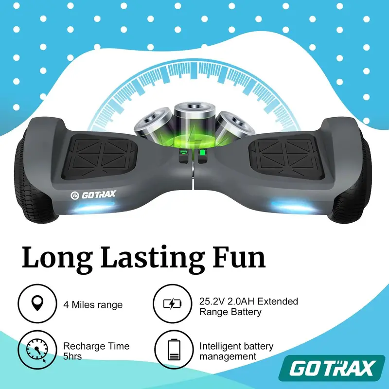 Gotrax EDGE Hoverboard, koła LED 16,5 cm, dwa silniki, certyfikat UL2272, 10 km/h, samobalansujący, czarny
