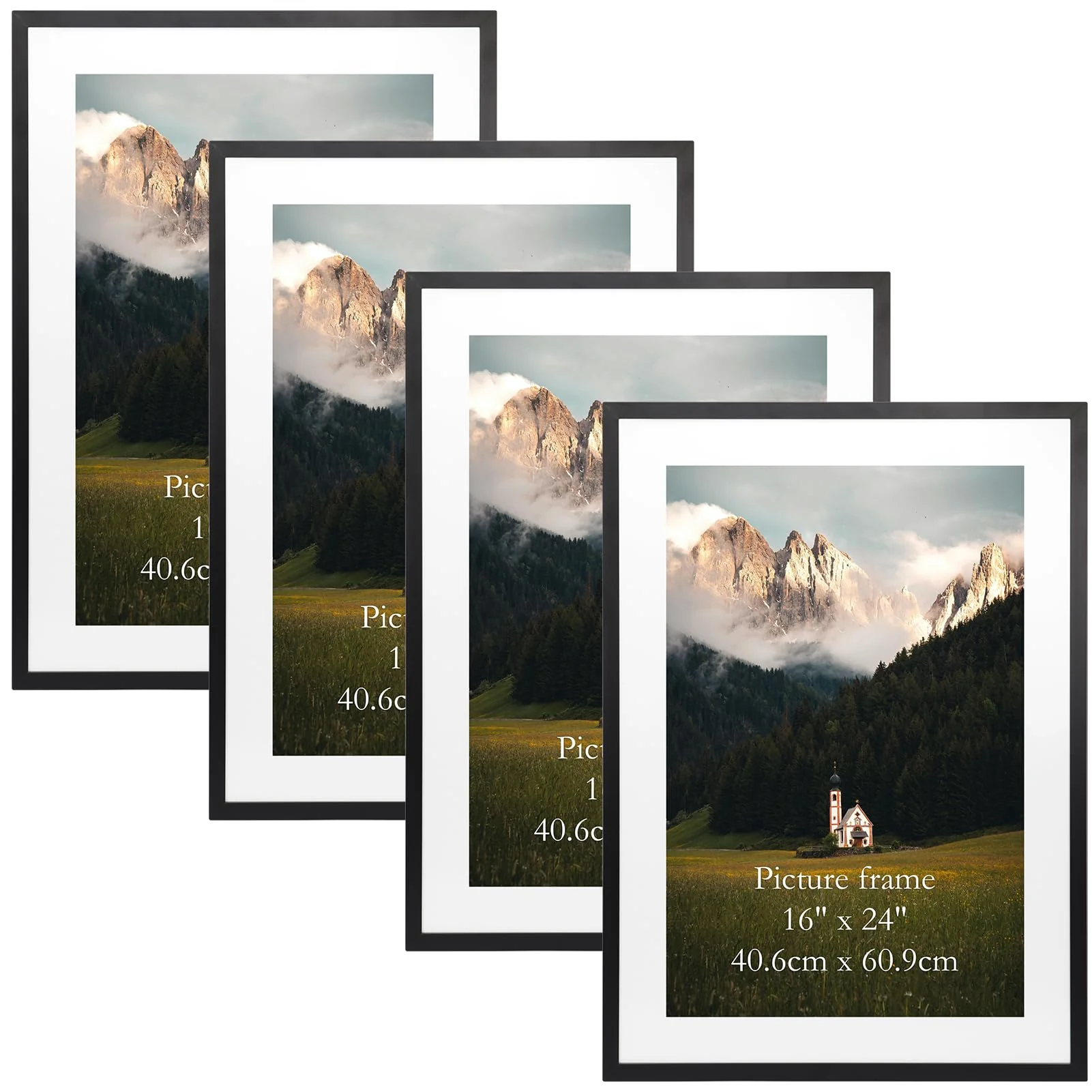 Giftgarden 16x24 Picture Frame with Mat Set of 4, 20x28 Frame Matted to 16x24 Poster for Wall Hanging, Black