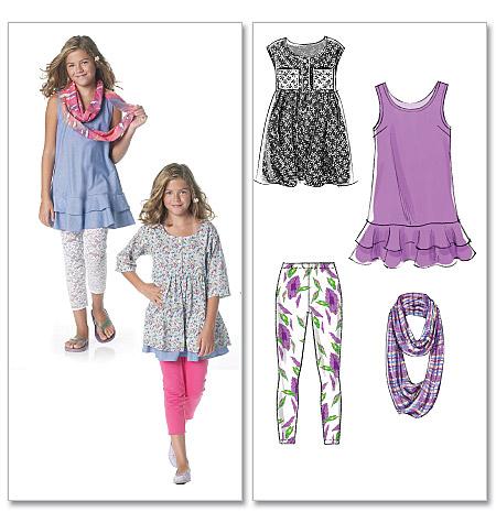 McCall's Pattern M6275 Girls'/Girls' Plus Dresses, Scarf and Leggings