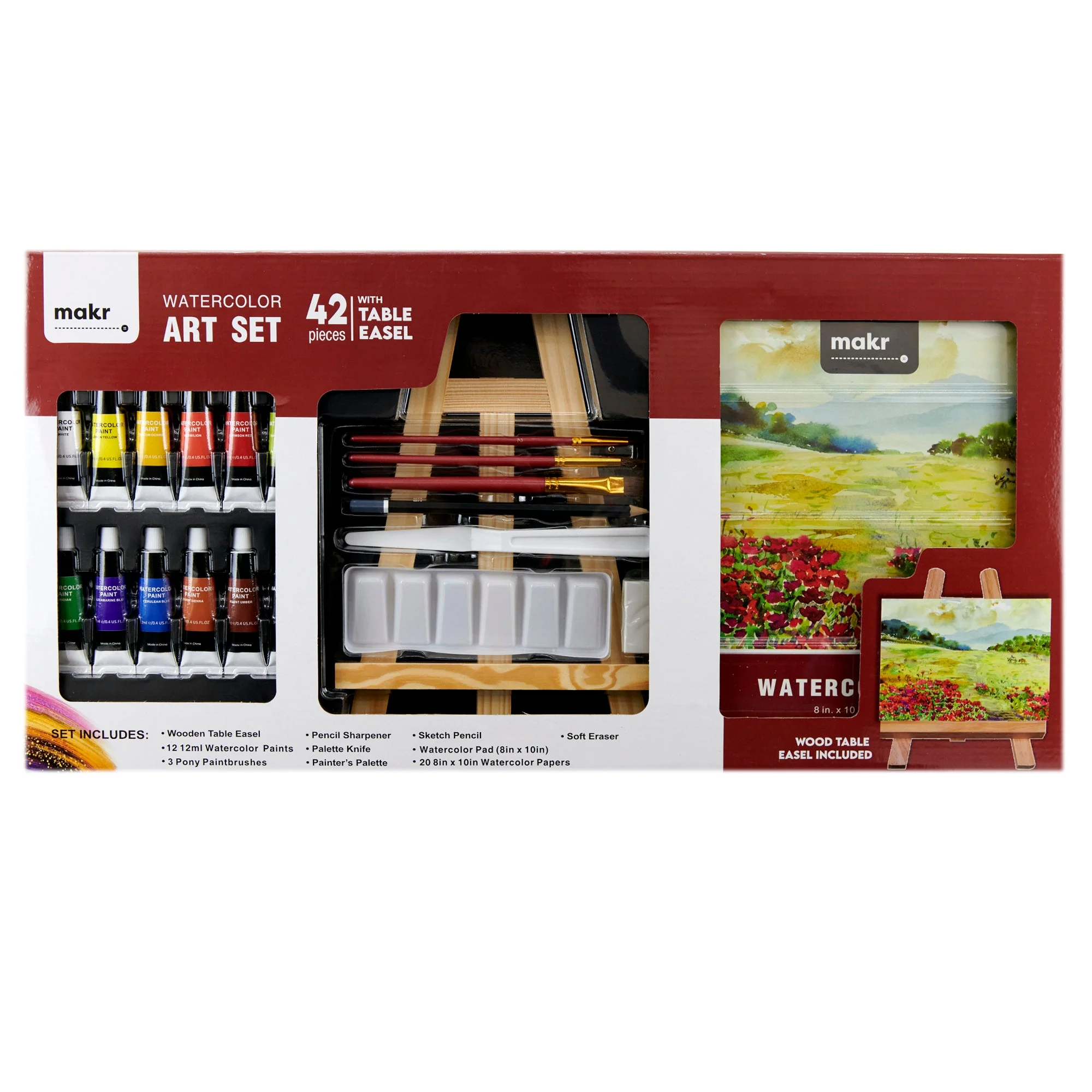 Makr Watercolour Art Set With Table Easel, 42pce