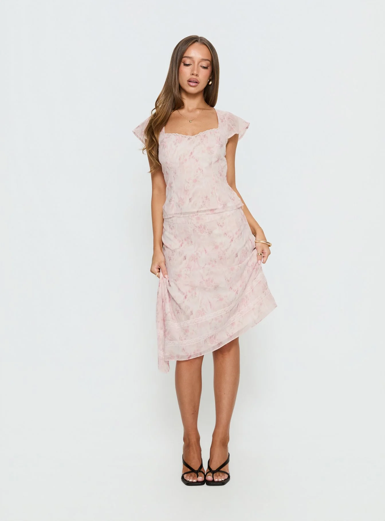 Avaline Asymmetrical Midi Skirt Pink