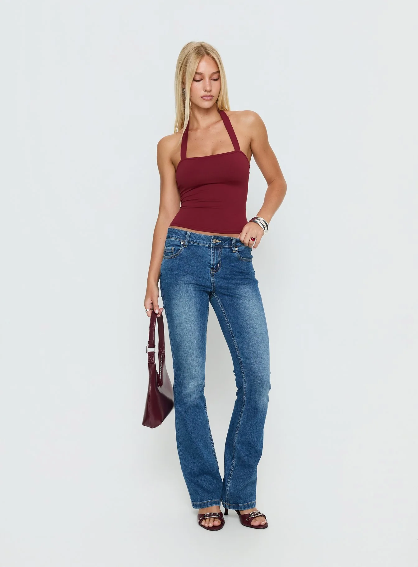 Ghisella Square Neck Halter Top Cherry