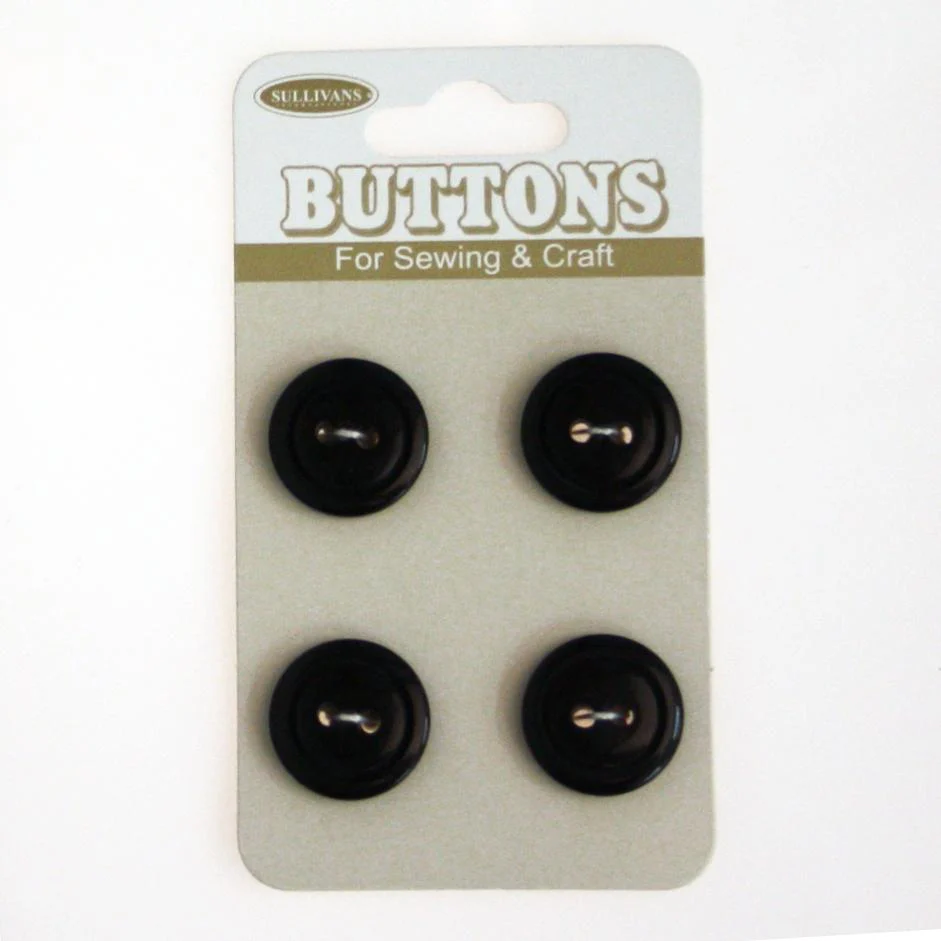 Sullivans Round Button 4pc, Black- 15mm