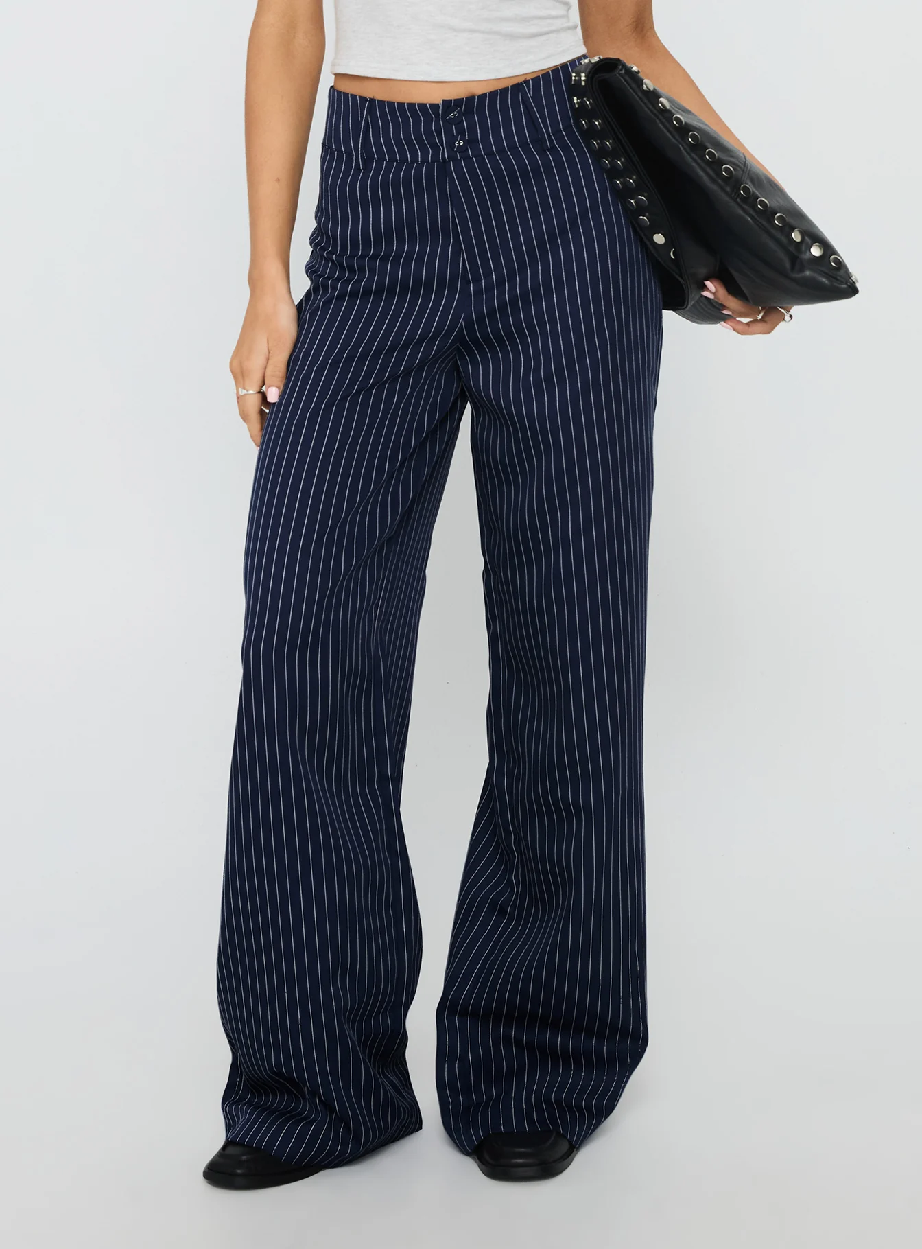Lorenne Mid Rise Pant Navy Pinstripe