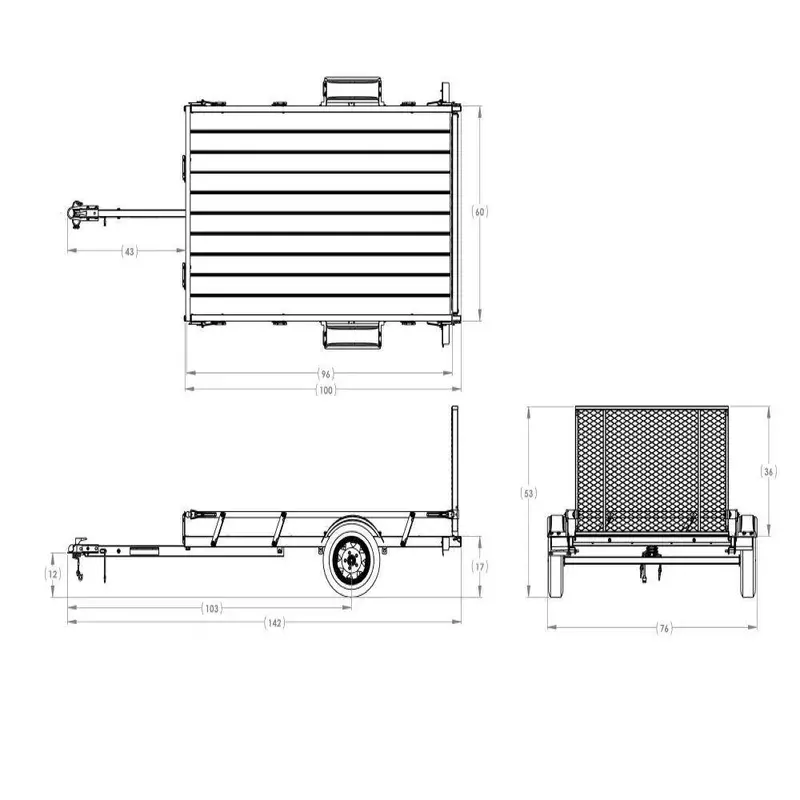 Przyczepa kempingowa 1,5 x 2,4 metra – aluminiowa rama z systemem szyn przesuwnych i wzmocnioną drewnianą podłogą