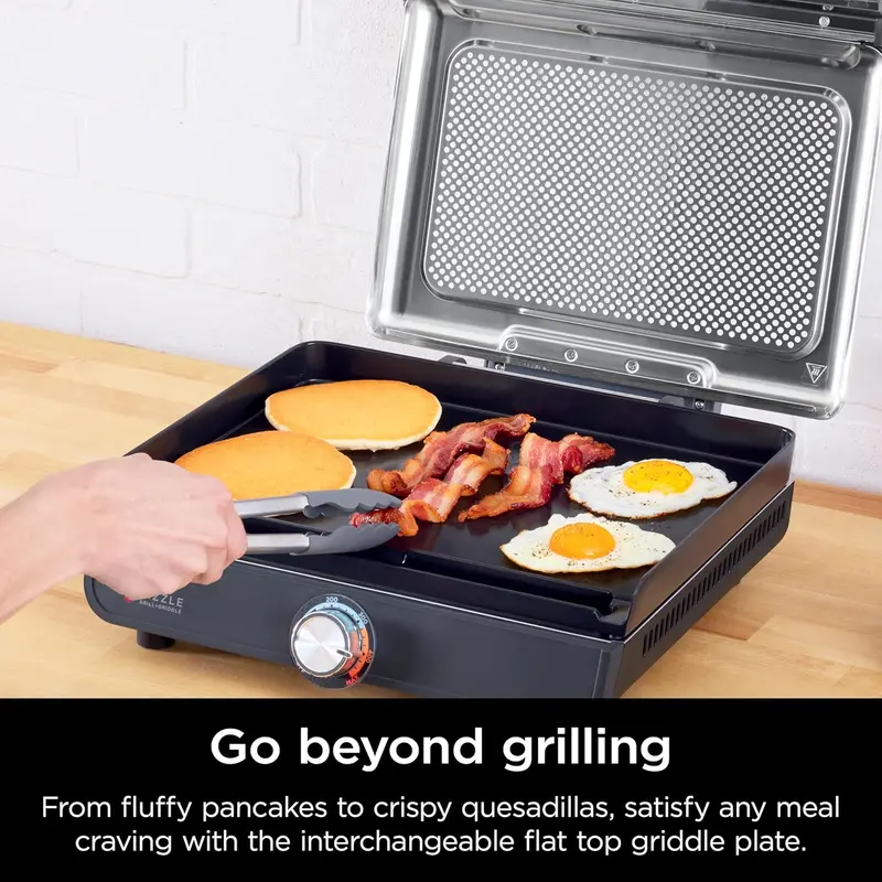 Grill elektryczny i grill wewnętrzny Ninja GR101 – 35,5 cm, powłoka nieprzywierająca, precyzyjne nagrzewanie do 260°C, można myć w zmywarce do hamburgerów, steków, naleśników i warzyw