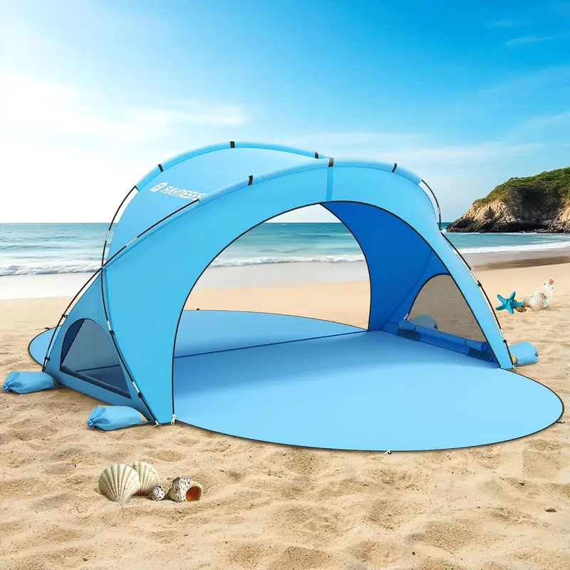 Przenośny namiot plażowy – parasol przeciwsłoneczny UPF50+ z wejściem na zamek błyskawiczny, idealny na plażę i kemping
