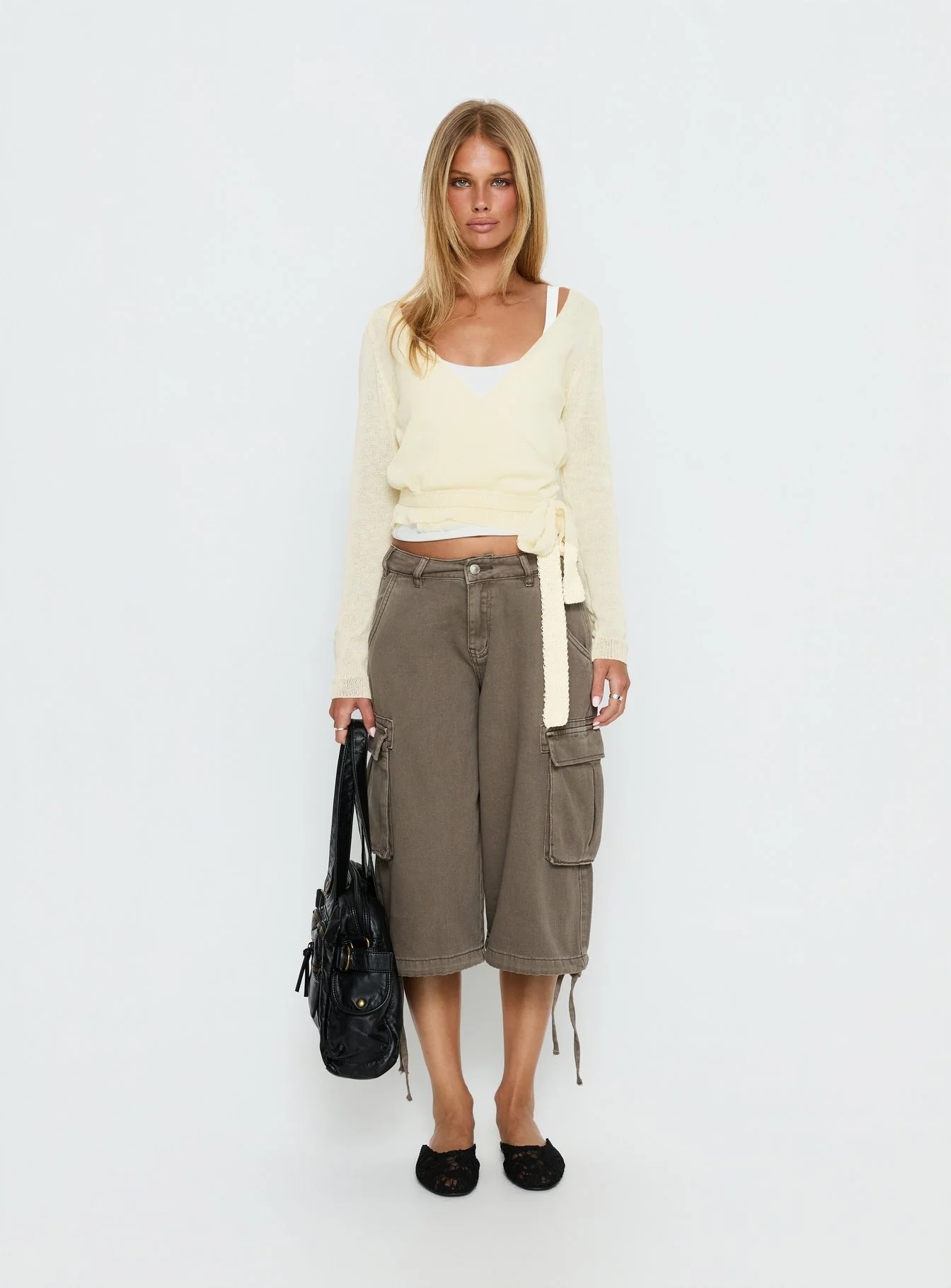 Tonee Sheer Wrap Knit Cardigan Butter Cream