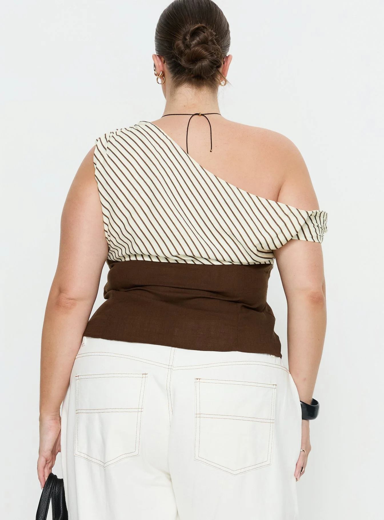 Past Life One Shoulder Top Brown / Stripe Curve