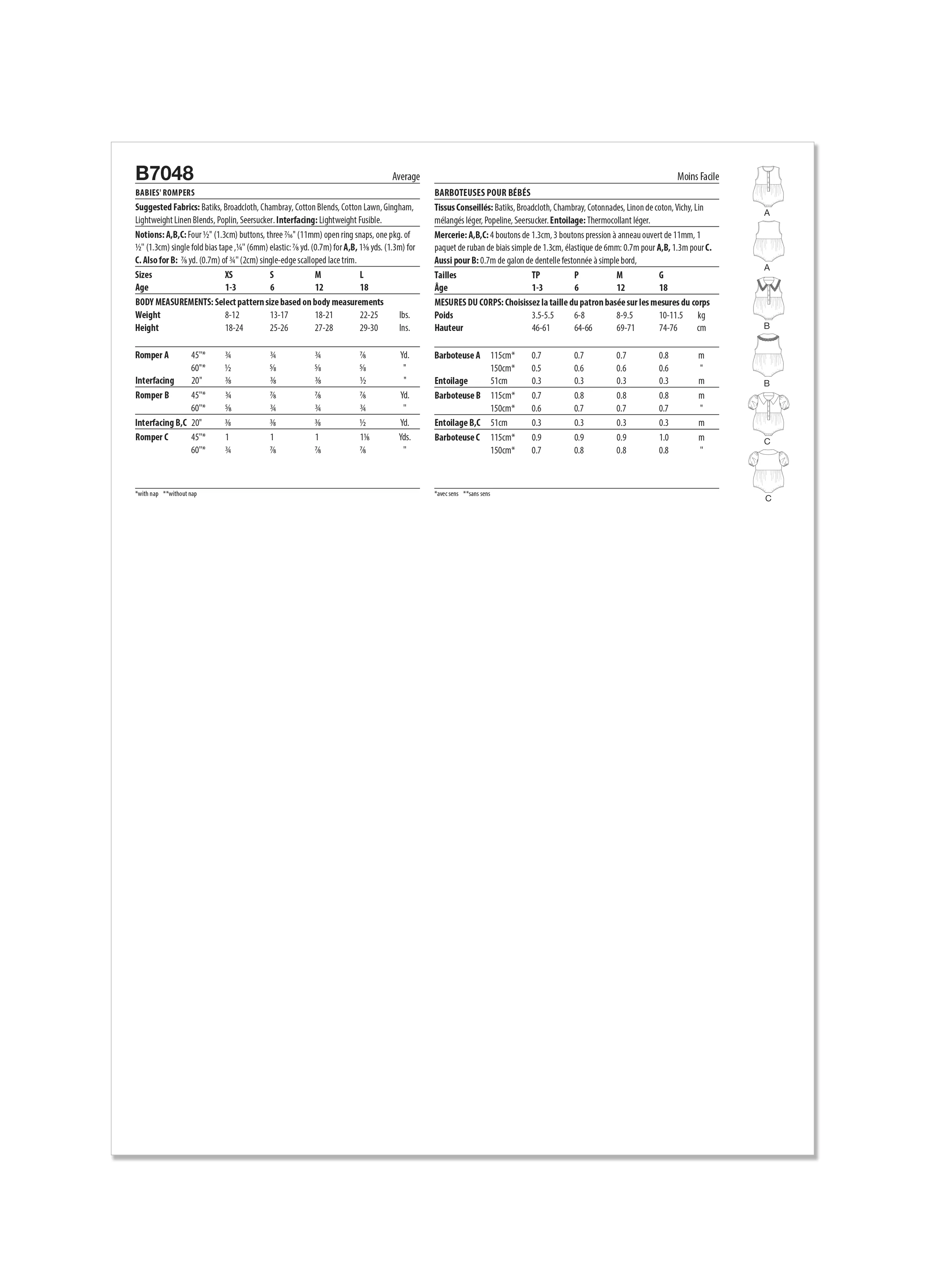 Butterick Pattern B7048 Babies' Rompers