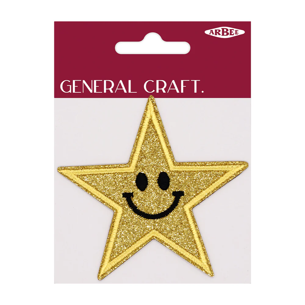Arbee Crafty Patch Smiley Star Glitter Gold- 85 mm 1pc