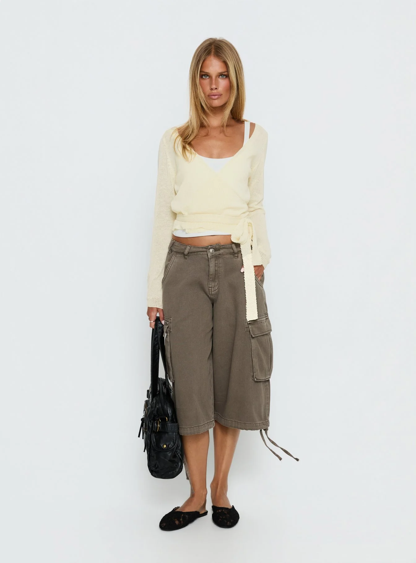 Tonee Sheer Wrap Knit Cardigan Butter Cream