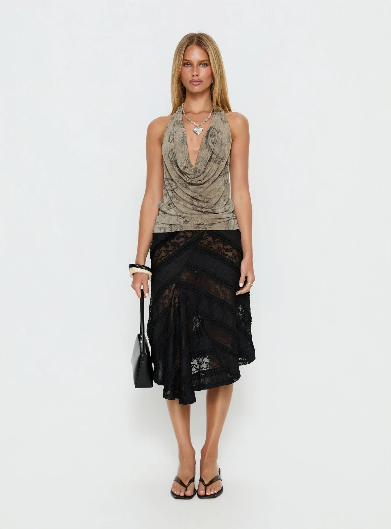 Constancia Asymmetrical Sheer Midi Skirt Black