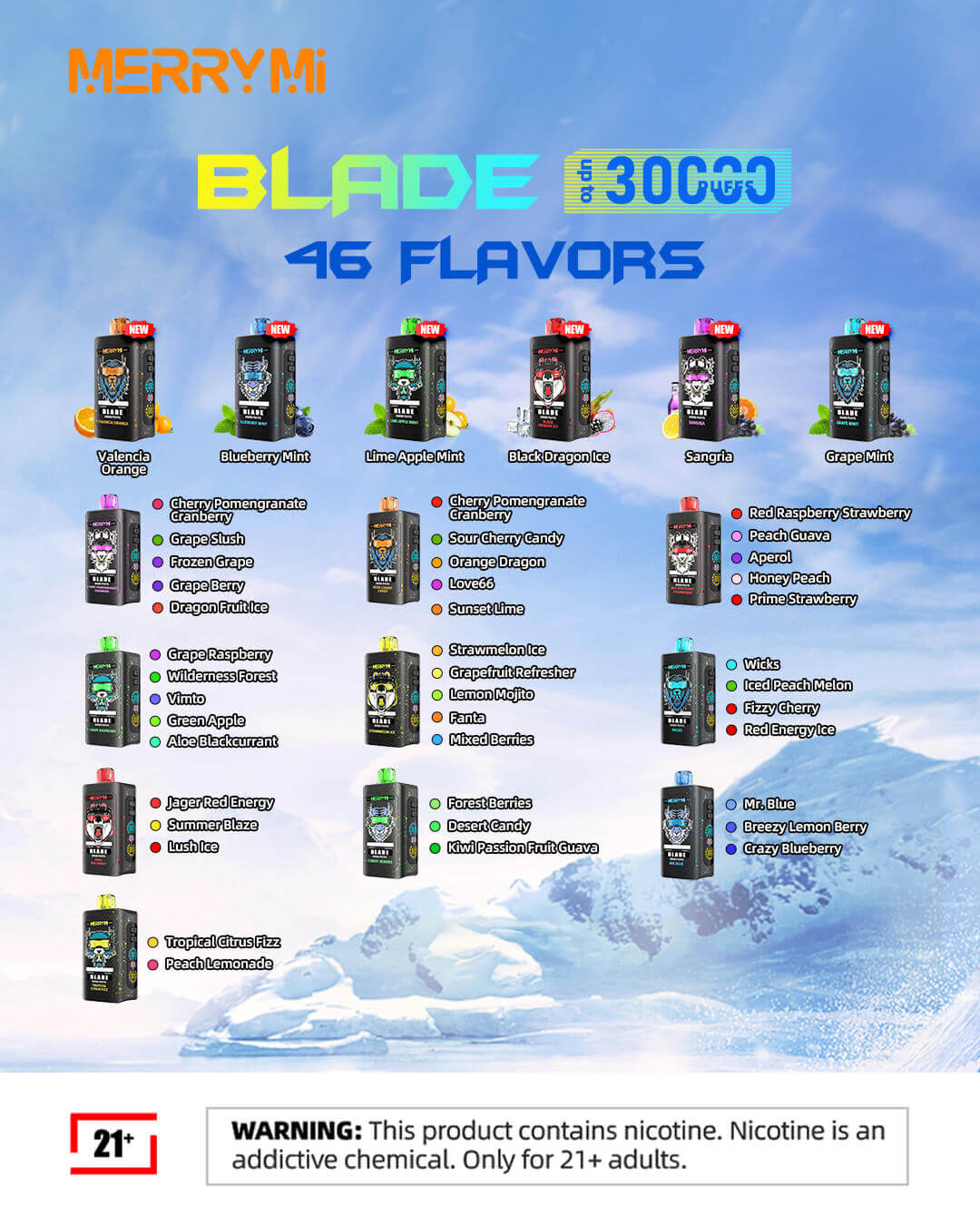 MerryMi Blade 30K oplaadbare wegwerpvape (alle smaken)
