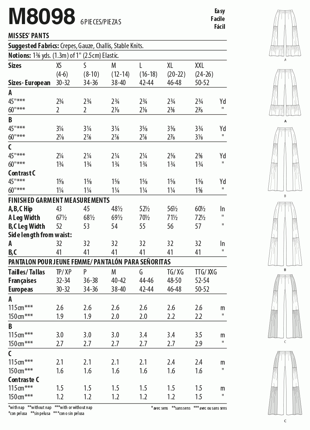 McCall's Pattern M8098 Misses' Pants