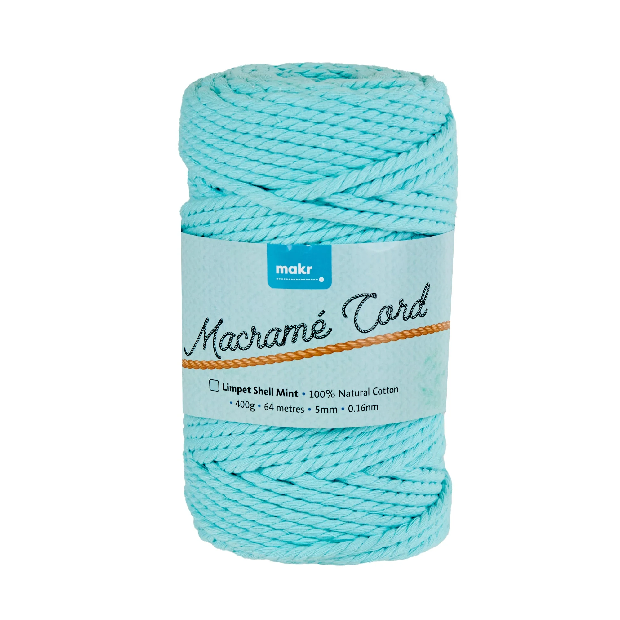 Makr Macrame Cord Roll, Limpet Shell Mint- 64m