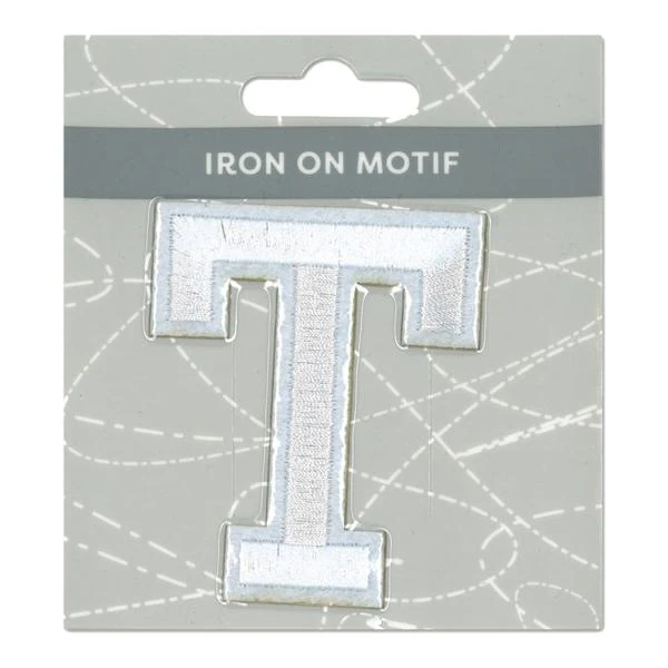 Sullivans Iron On Motif, White T- 75mm