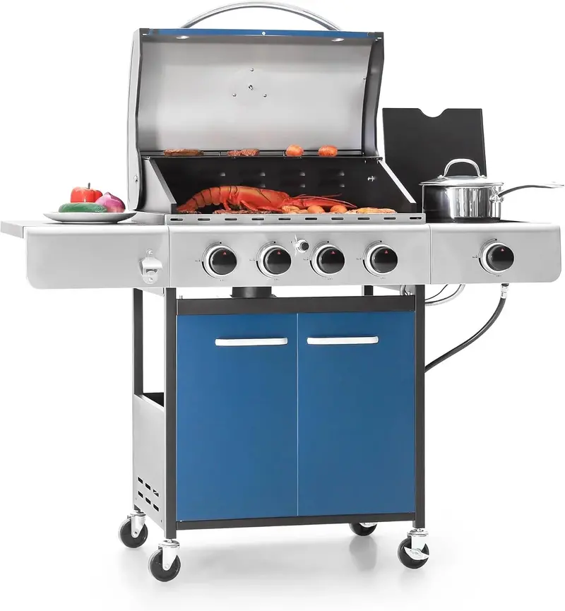 Grill gazowy propanowy Captiva – 42 000 BTU, stal nierdzewna z palnikiem bocznym i rusztem z żeliwa emaliowanego