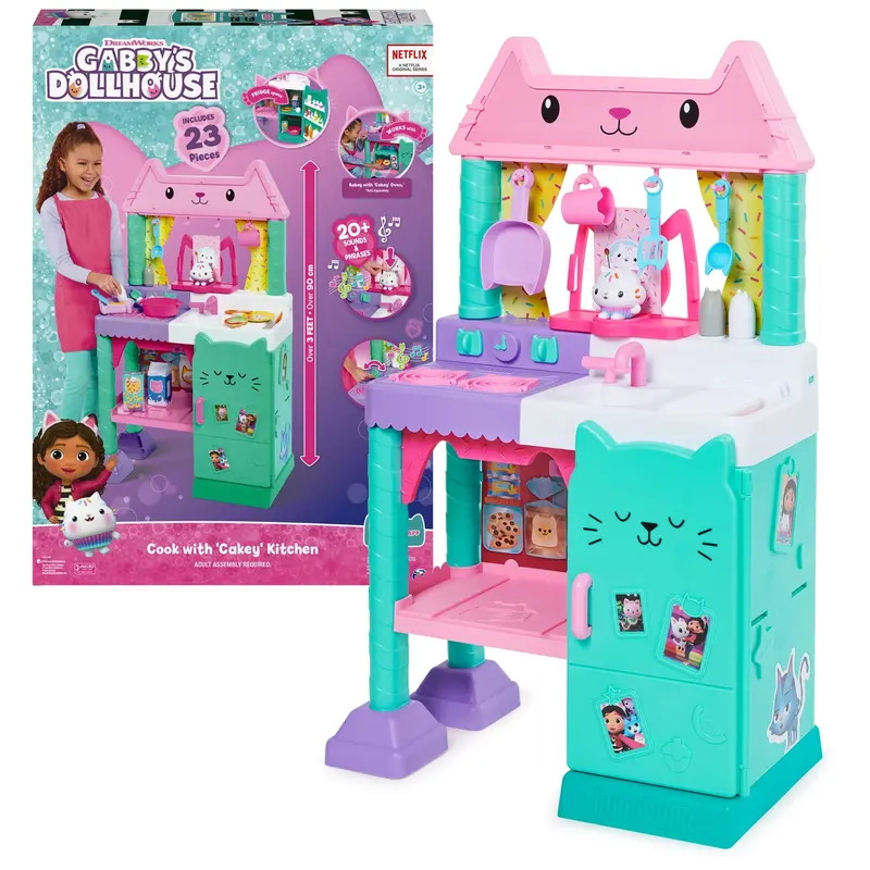 Kuchnia dla kotów Gabby'ego Cakey Cat do domku dla lalek 90 cm, z dźwiękami i akcesoriami, dla dzieci
