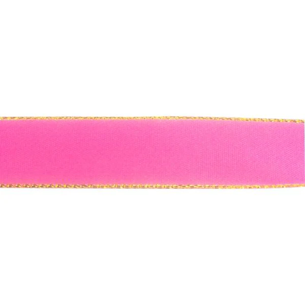 Makr Ribbon, Gold Edge Hot Pink Satin- 16mmx4.5m