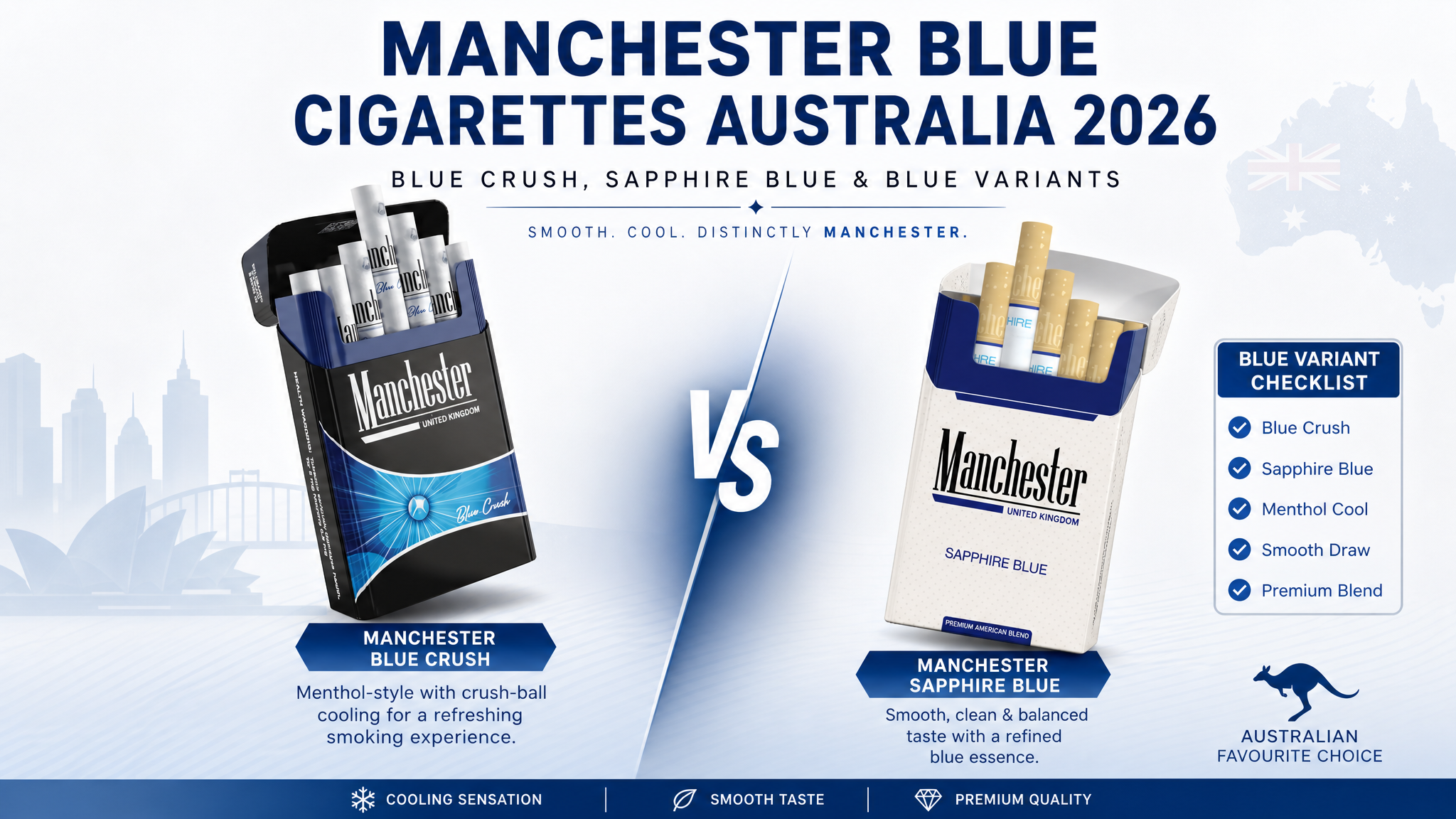 Manchester Blue Cigarettes Australia: Blue Crush, Sapphire Blue & Blue Variants