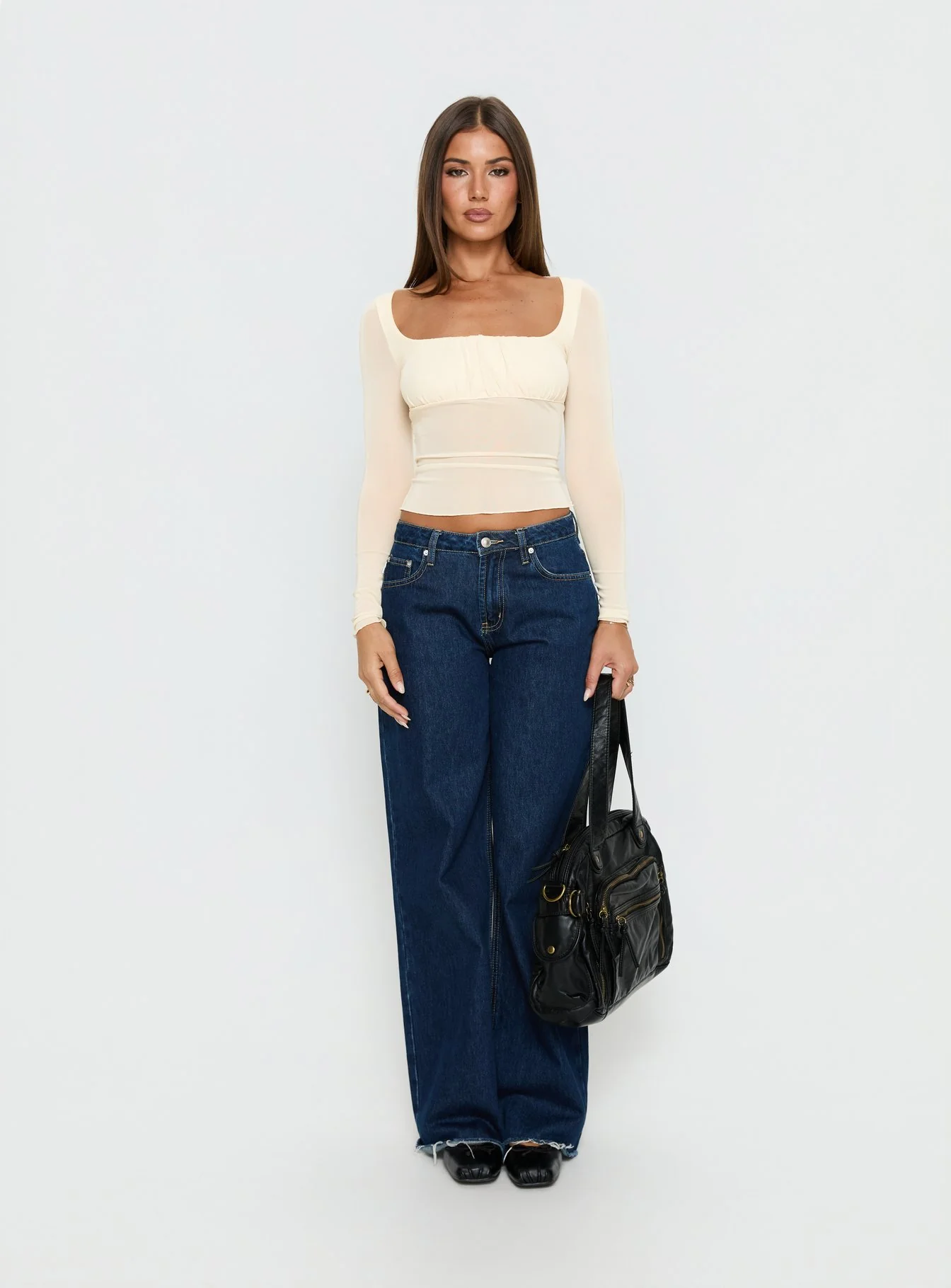 Victoire Long Sleeve Mesh Top Beige