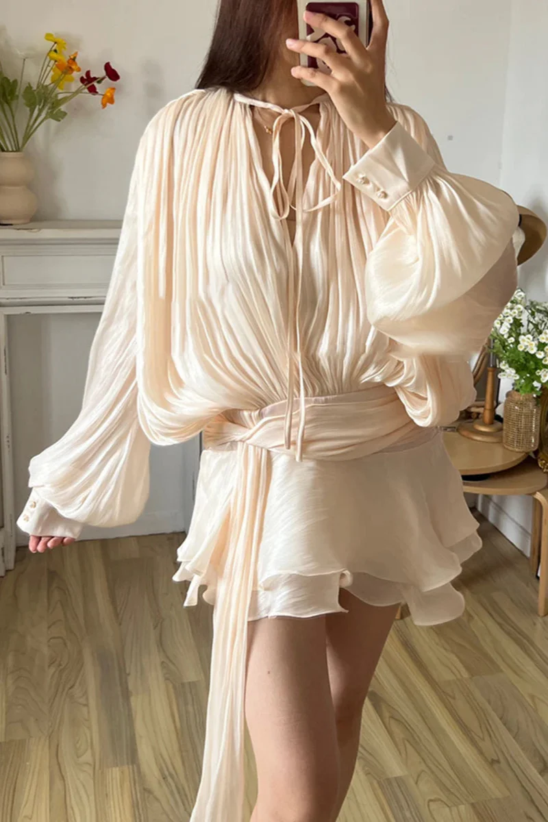 Cream Pure Glow Draped Mini Dress