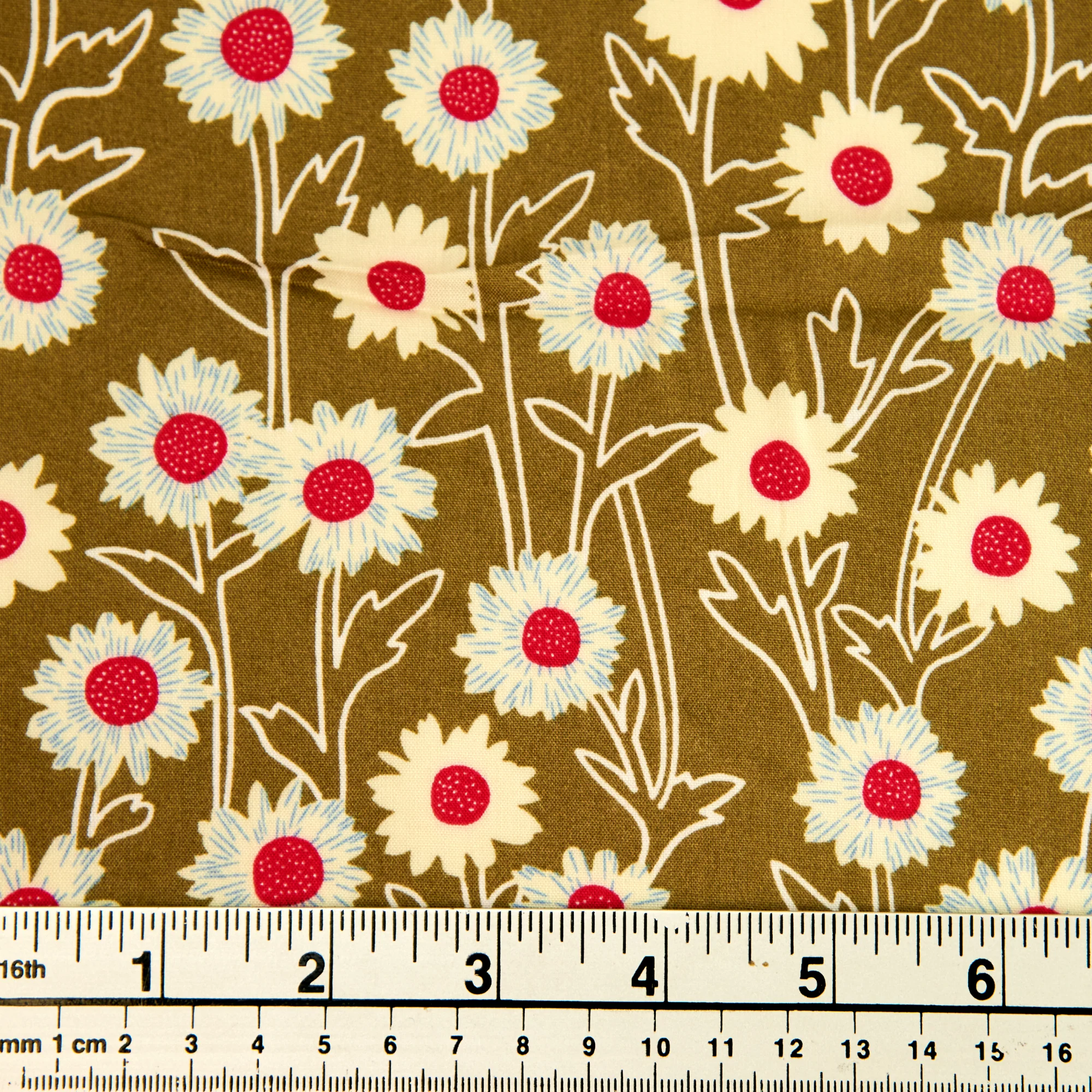 Printed Rayon Fabric, White Flowers- Width 140cm