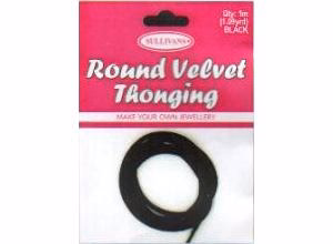 Sullivans Velvet Thonging, Round Black -1m