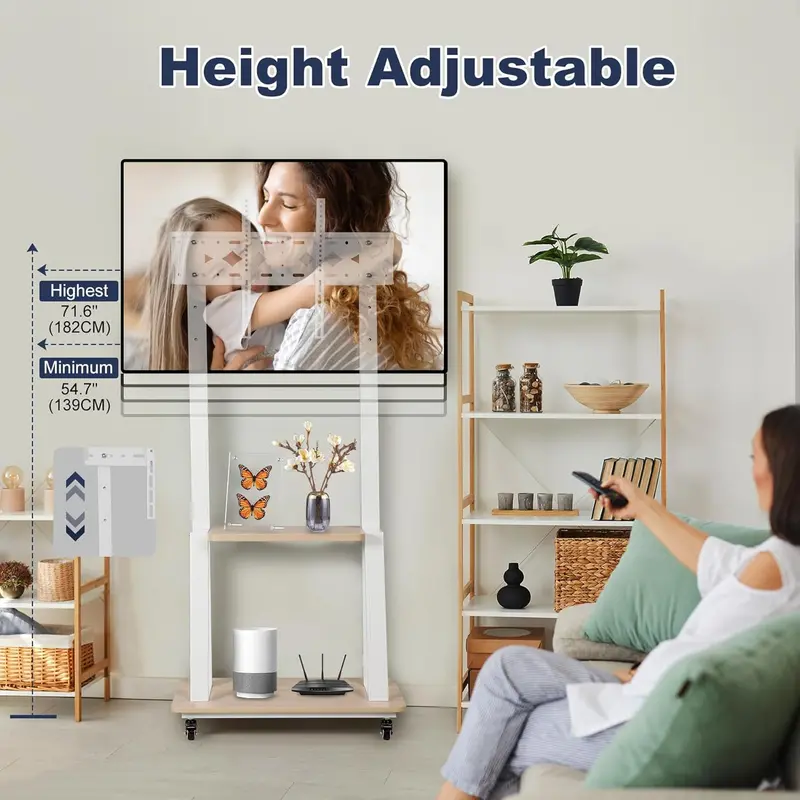 Hellsehen Mobile TV Stand – Wózek z regulacją wysokości i kółkami do telewizorów z płaskim ekranem