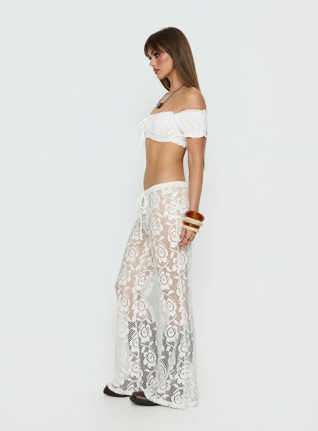 Rosadonna Lace Flare Pants Cream
