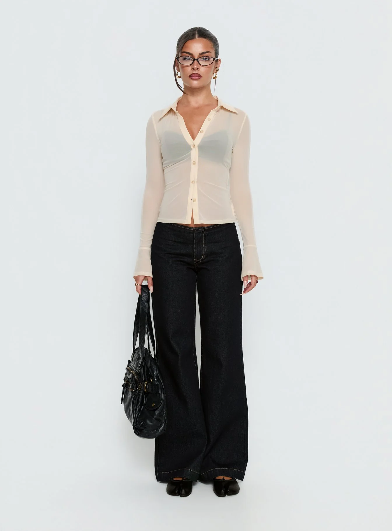 Two Of Us Sheer Long Sleeve Top Cream