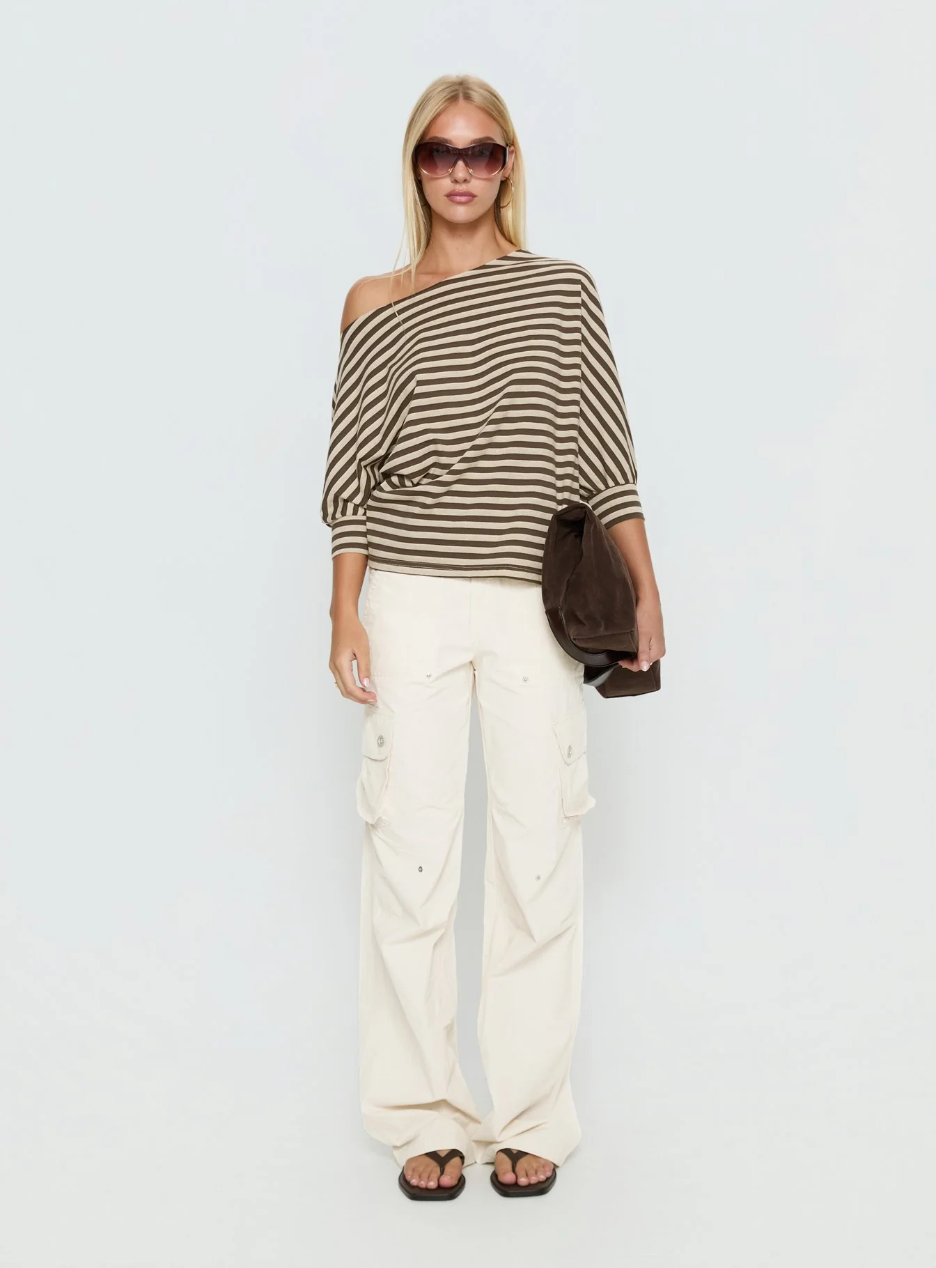 Keyes 3/4 Sleeve Off Shoulder Top Multi Stripe