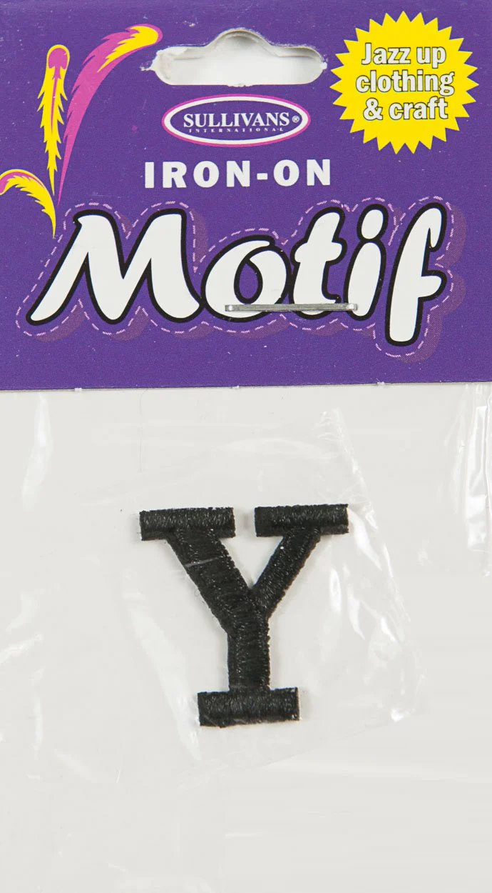 Iron On Motif Letter Y, Black - 20mm - Sullivans