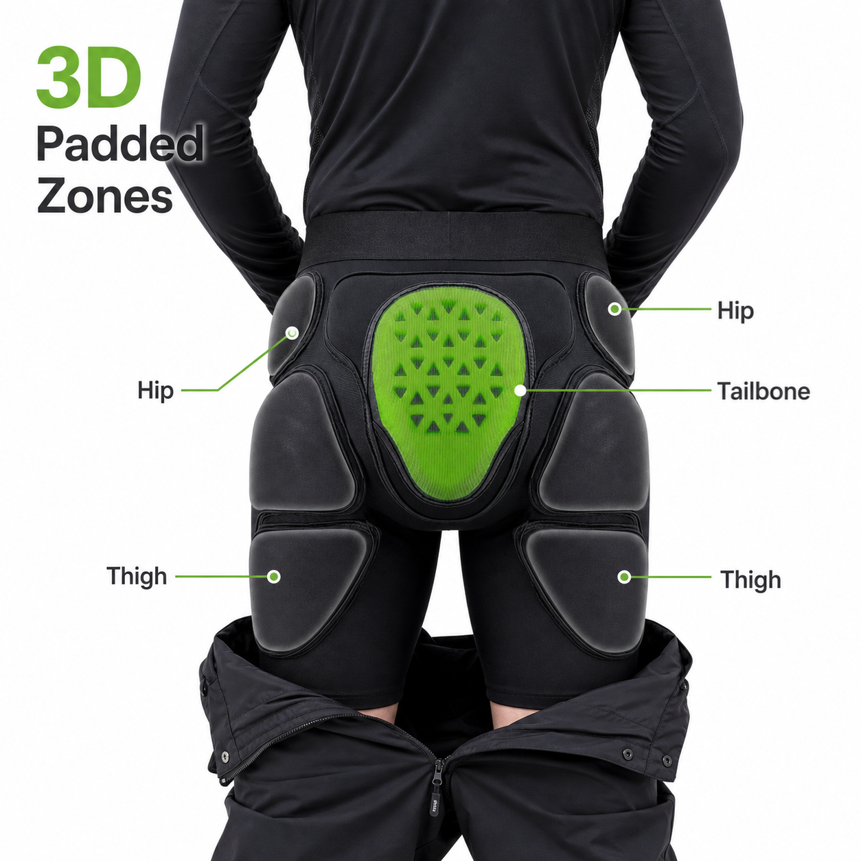 Ski Protective Padded Shorts with Tailbone and Hip Pads for Snowboarding Skating