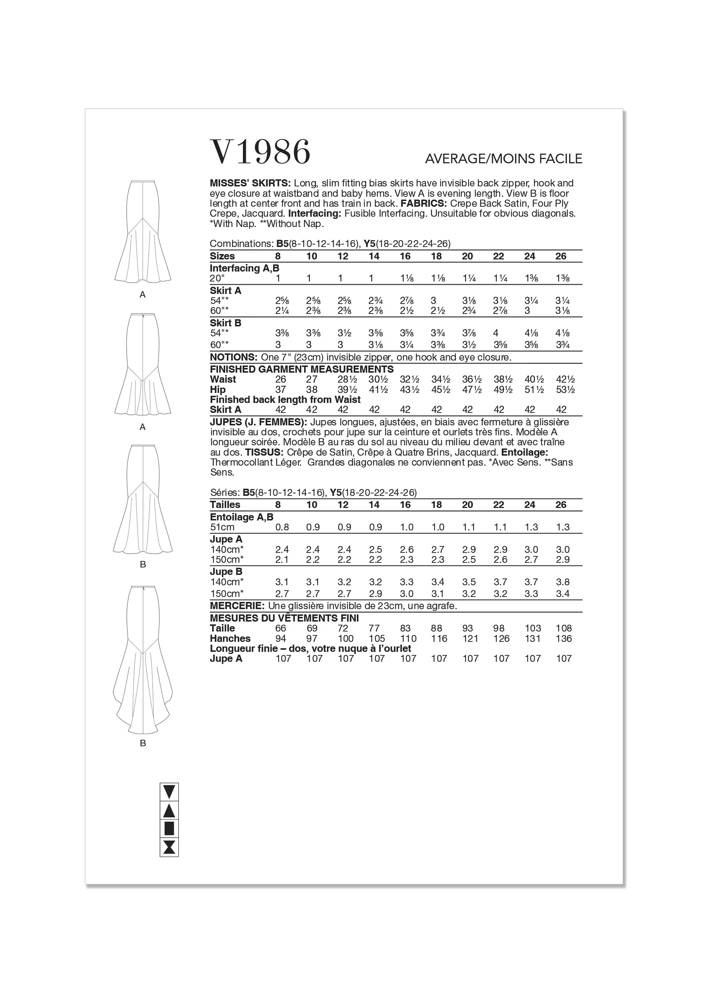 Voguepattern V1986 Misses' Skirt/Pants