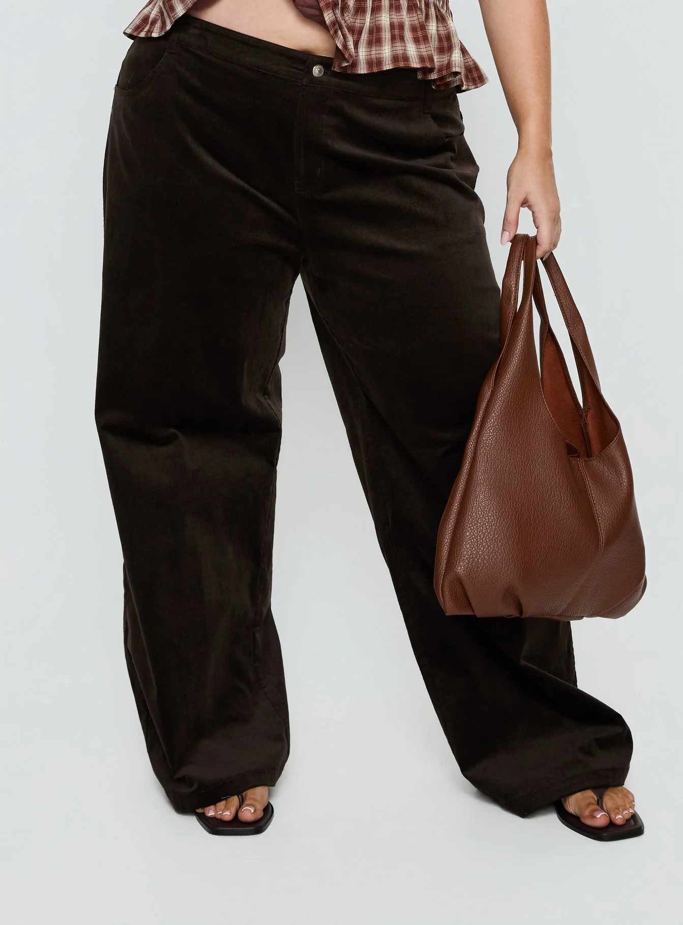 Kenza Wide Leg Corduroy Pant Brown Curve