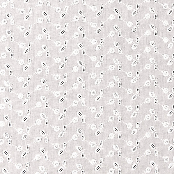 Broderie Cotton Fabric, White Sunflower Embroidered- Width 140cm