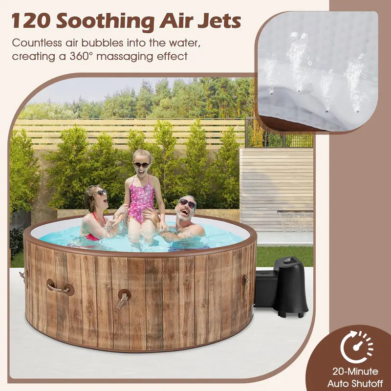 Nadmuchiwane jacuzzi o długości 183 cm (72 cale) dla 4-6 osób, ze 120 dyszami powietrznymi i sterowaniem cyfrowym.