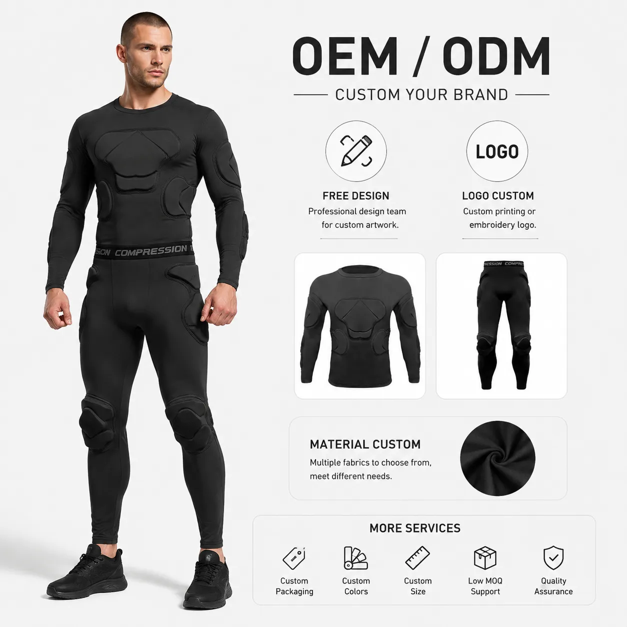 High Density EVA Compression Padded Shockproof Soccer Goalkeeper Uniform Set Sports Impact Protection Sets