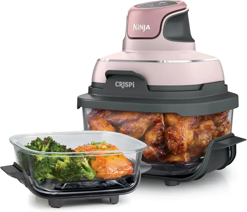 Ninja Crispi 4 w 1 Szklana frytkownica powietrzna – 4 QT System gotowania TempWare z wielofunkcyjnymi możliwościami