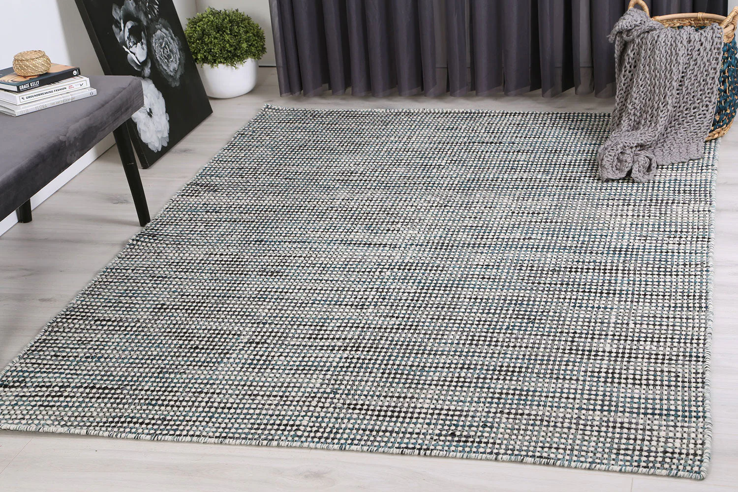 Skandi Ingrid Teal Wool Rug