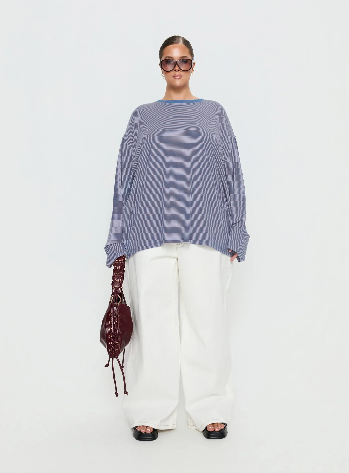 Marlah Long Sleeve Top Blue Stripe Curve
