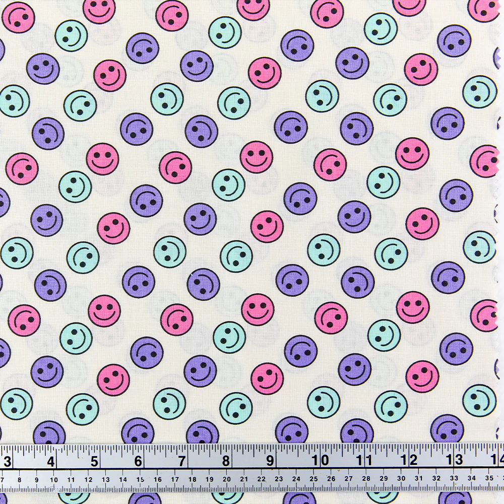 Print Craft & Quilting Fabric, Happy Smiley Faces- Width 110cm