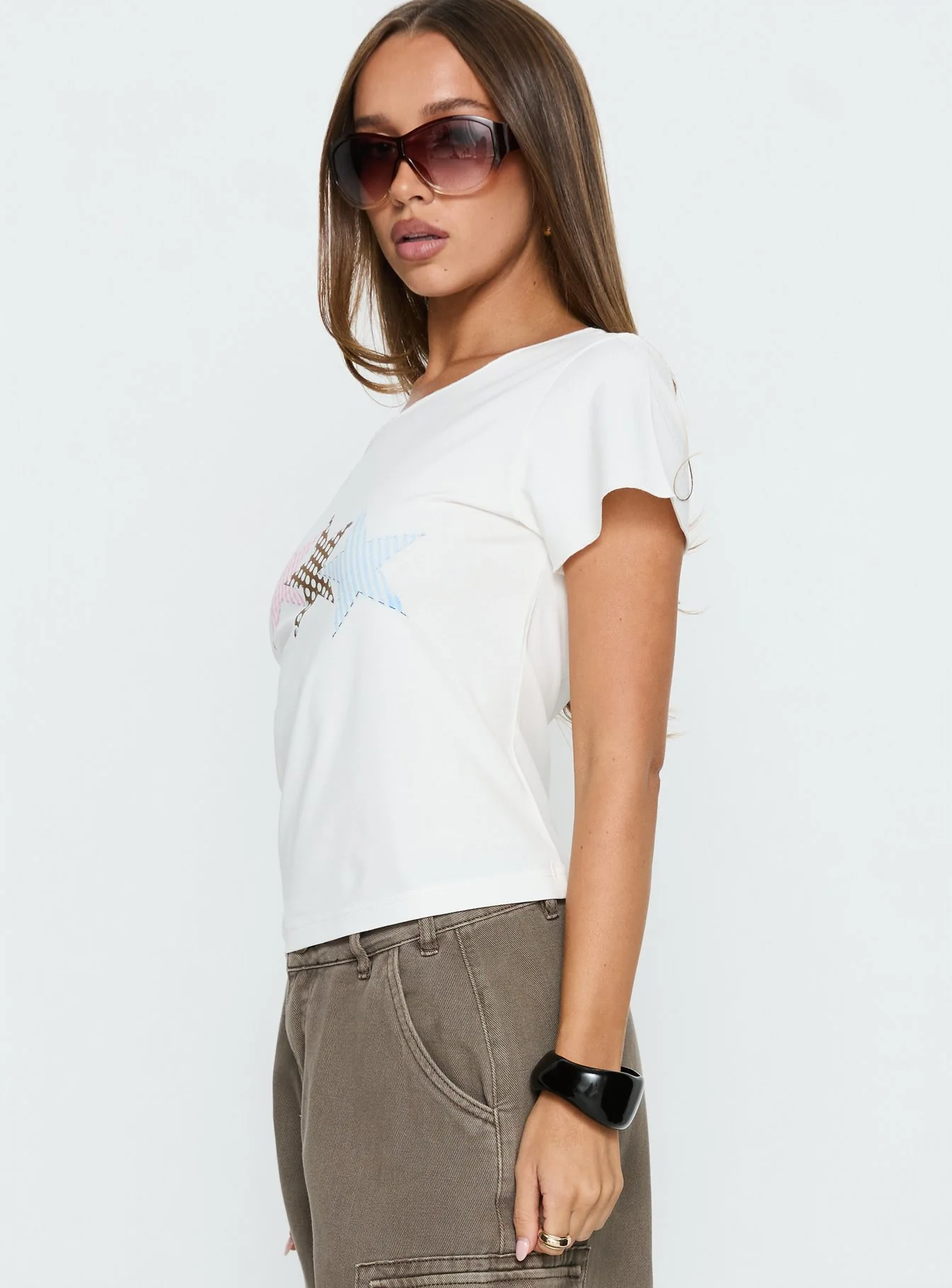 Starry Girl Loose Graphic Top White